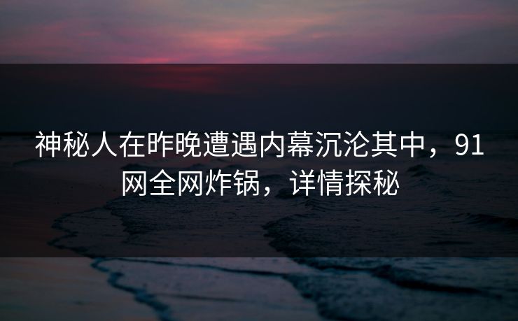 神秘人在昨晚遭遇内幕沉沦其中，91网全网炸锅，详情探秘