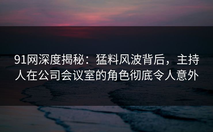 91网深度揭秘：猛料风波背后，主持人在公司会议室的角色彻底令人意外